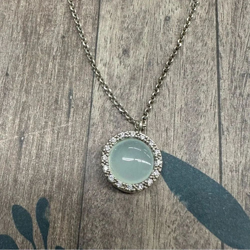 Sterling Silver Moon‎ Stone Crystal Circle Dainty Necklace B5